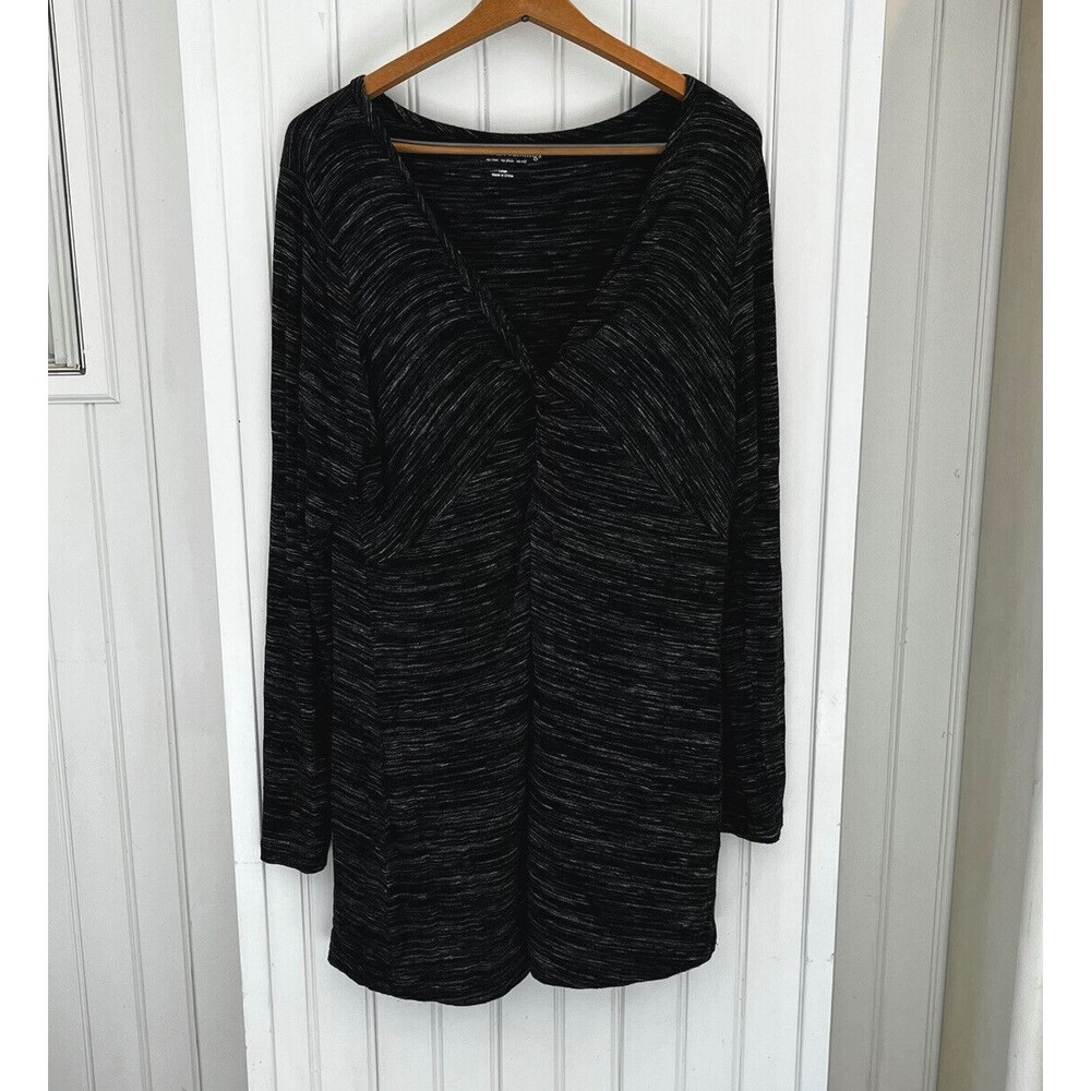Soft Surroundings Sz L Ultrasoft Twist Knot Front Tunic Black White Stretch Knit
